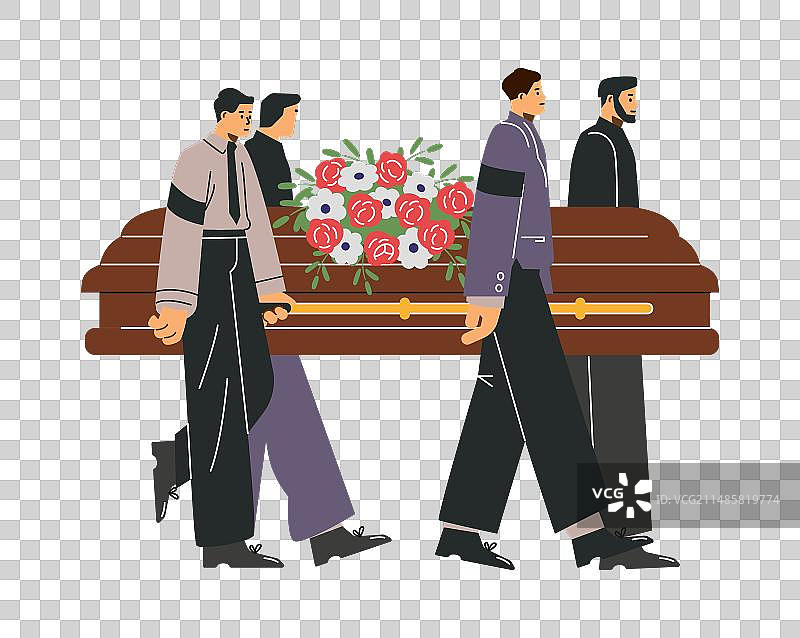 葬礼上的抬棺人与鲜花图片素材