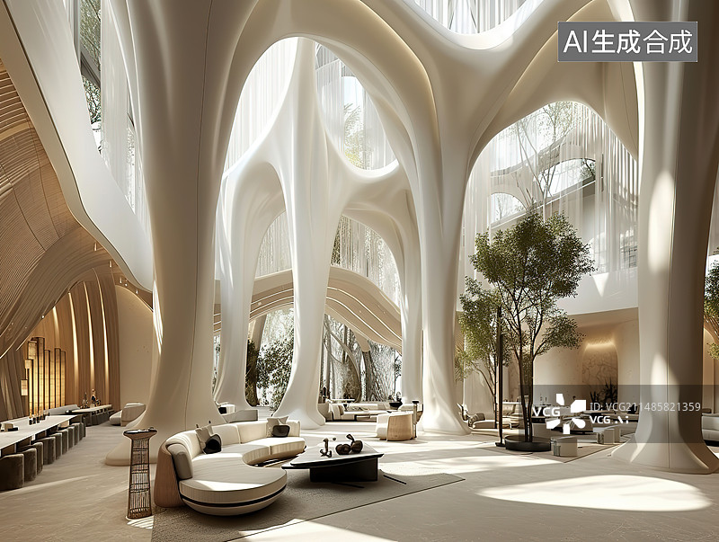 【AI数字艺术】现代城市建筑内部空间结构图片素材