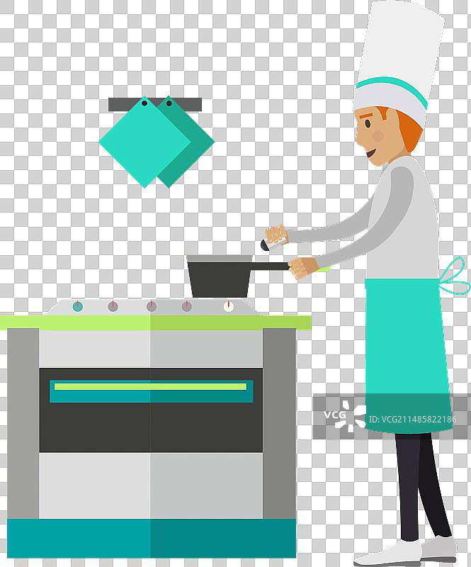 厨师在炉子上准备食物并撒盐图片素材