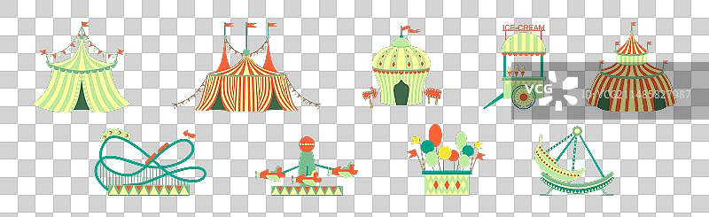 游乐场与帐篷冰淇淋摊位和旋转木马图片素材