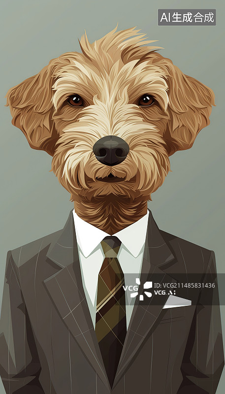 【AI数字艺术】灰色背景下的狗肖像图片素材