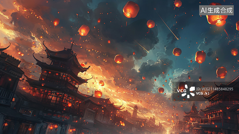 【AI数字艺术】古城夜景--图片素材