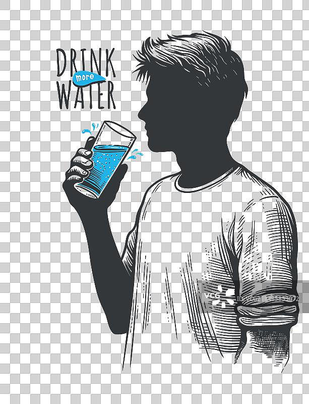 手绘男人饮用水图片素材
