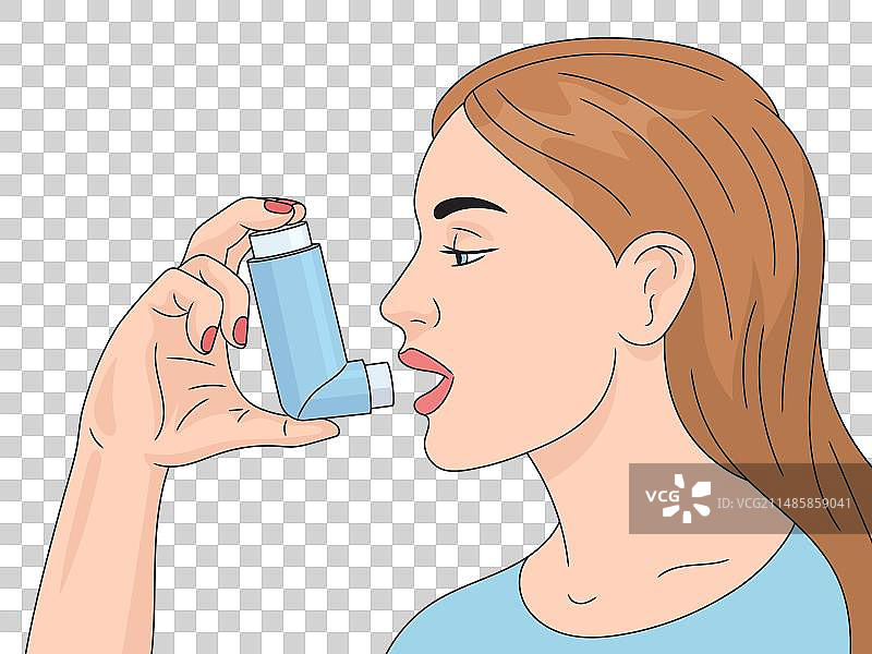 使用吸入器的年轻女子（医疗）图片素材