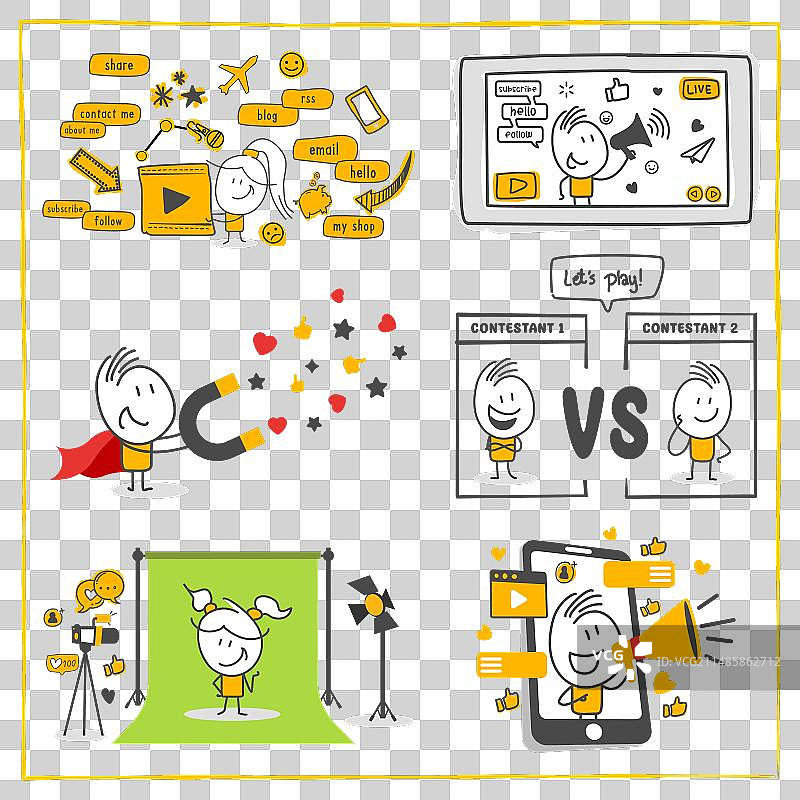 手绘社交媒体火柴人图片素材