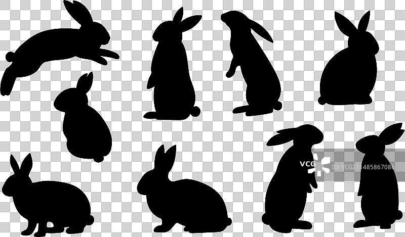 复活节兔子剪影剪贴画套装图片素材