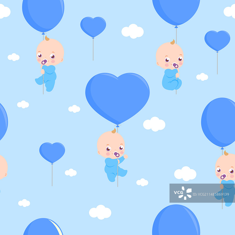 蓝色气球宝宝无缝图案图片素材