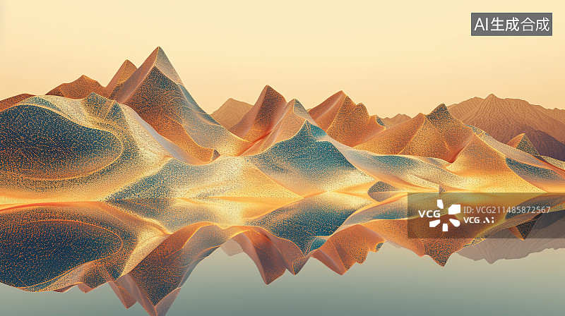 【AI数字艺术】夕阳下的湖光山色图片素材