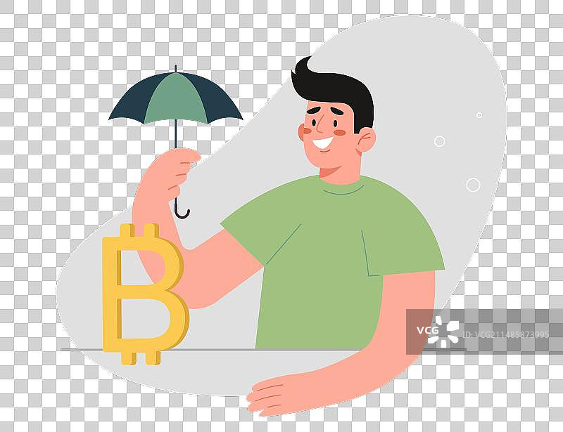 男人用雨伞保护比特币图片素材