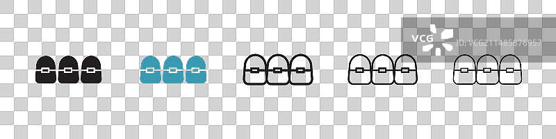 带牙套的牙齿图标集图片素材