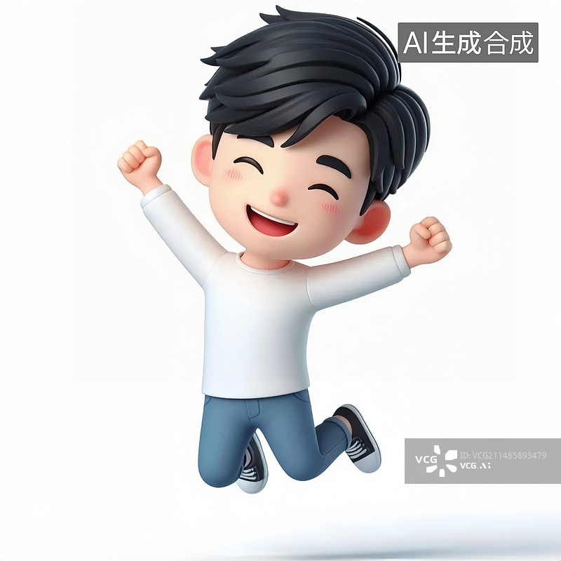【AI数字艺术】3D大学男生毕业季快乐跳跃运动图片素材
