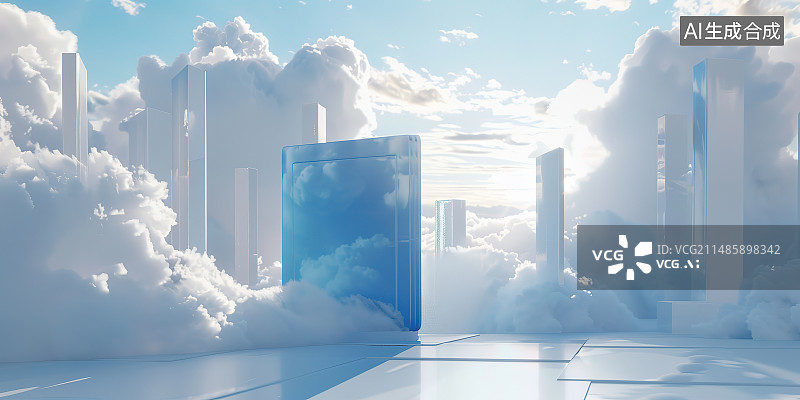 【AI数字艺术】云雾中的城市风光图片素材