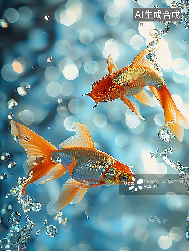 【AI数字艺术】鱼儿在鱼缸里游泳的特写镜头图片素材