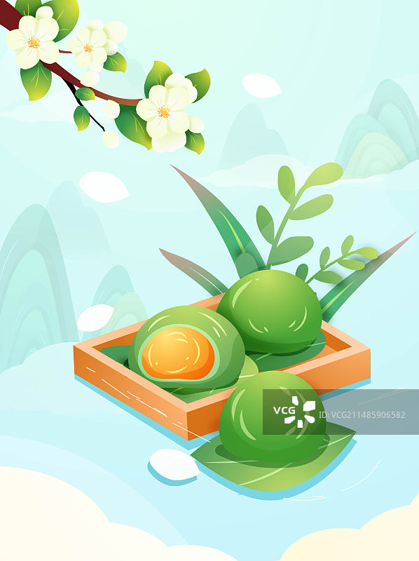 矢量手绘清明节青团插画图片素材