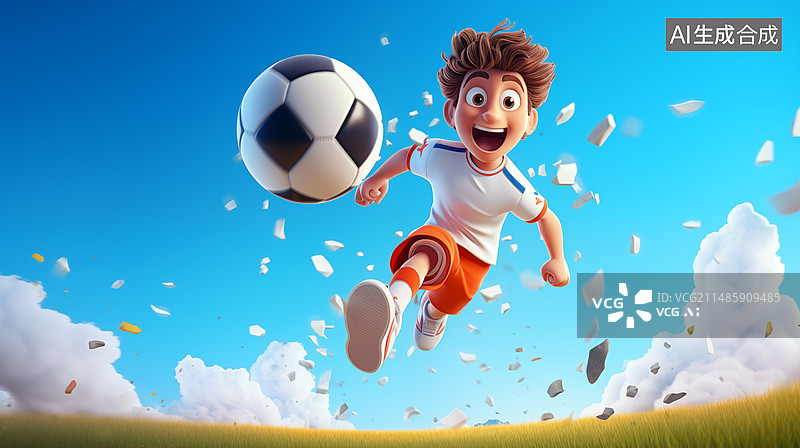 【AI数字艺术】足球运动员在草地上踢足球图片素材