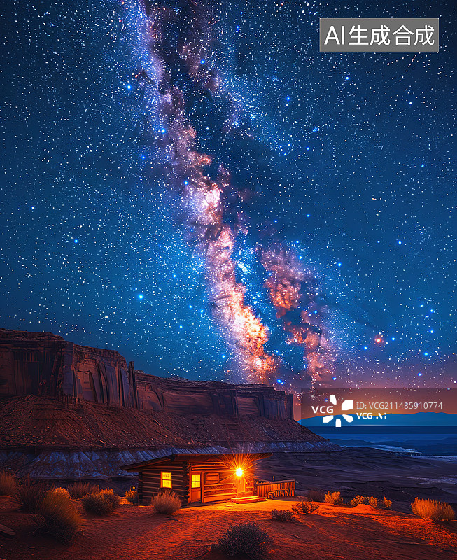 【AI数字艺术】银河下的小屋图片素材