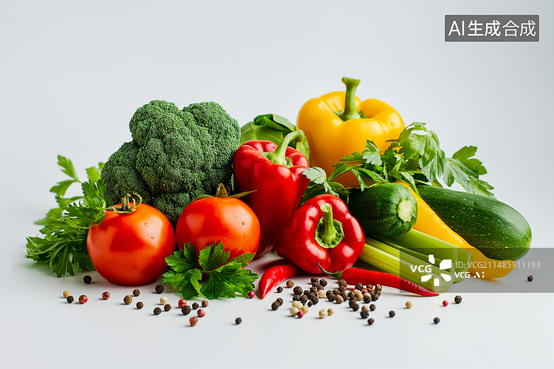 【AI数字艺术】白色背景纸上的各种蔬菜图片素材