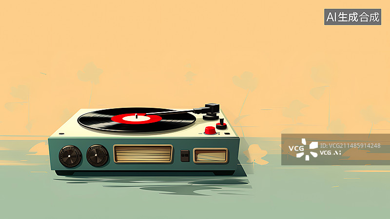 【AI数字艺术】水彩风格现代复古留声机唱片机插画背景广告配图图片素材