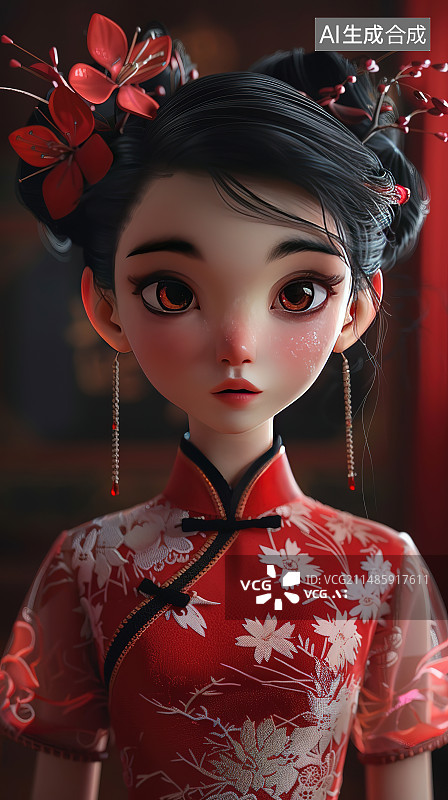 【AI数字艺术】穿着传统服装的年轻女子的特写肖像图片素材