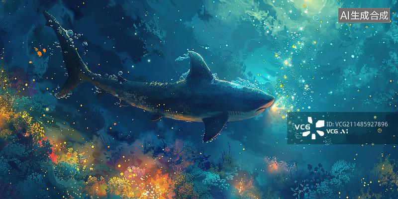 【AI数字艺术】鱼在海里游动的低视角图片素材