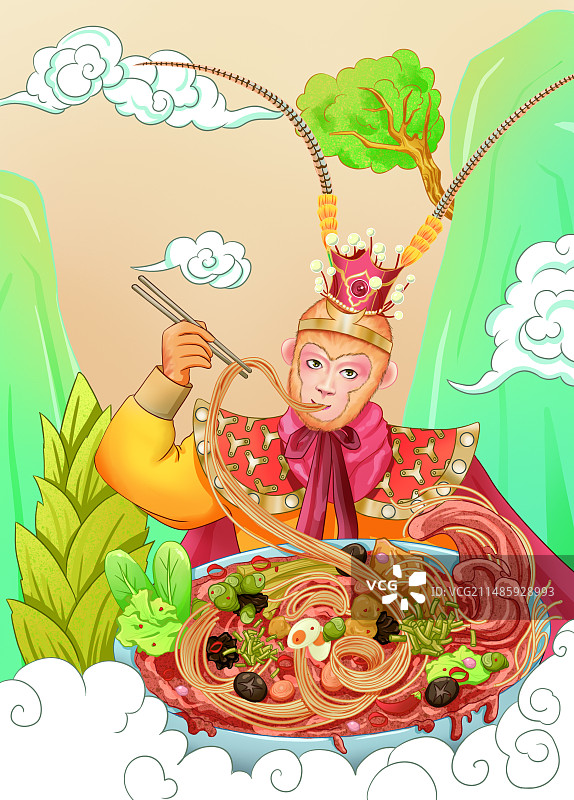 孙悟空吃螺蛳粉图片素材