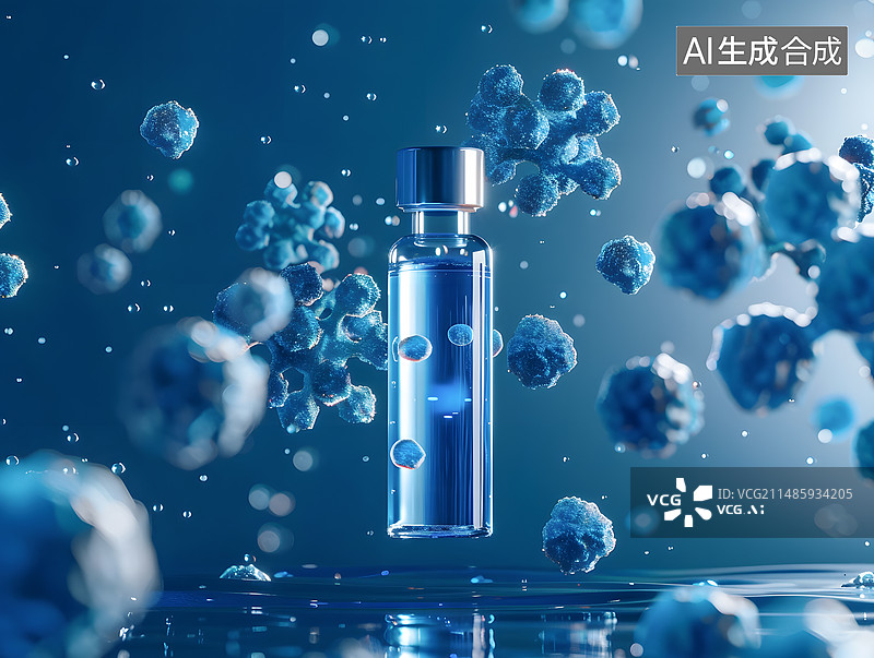 【AI数字艺术】美容试验室中的瓶子和生物分子图片素材