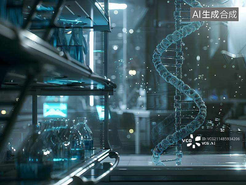 【AI数字艺术】美容试验室中的基因链和化学瓶图片素材