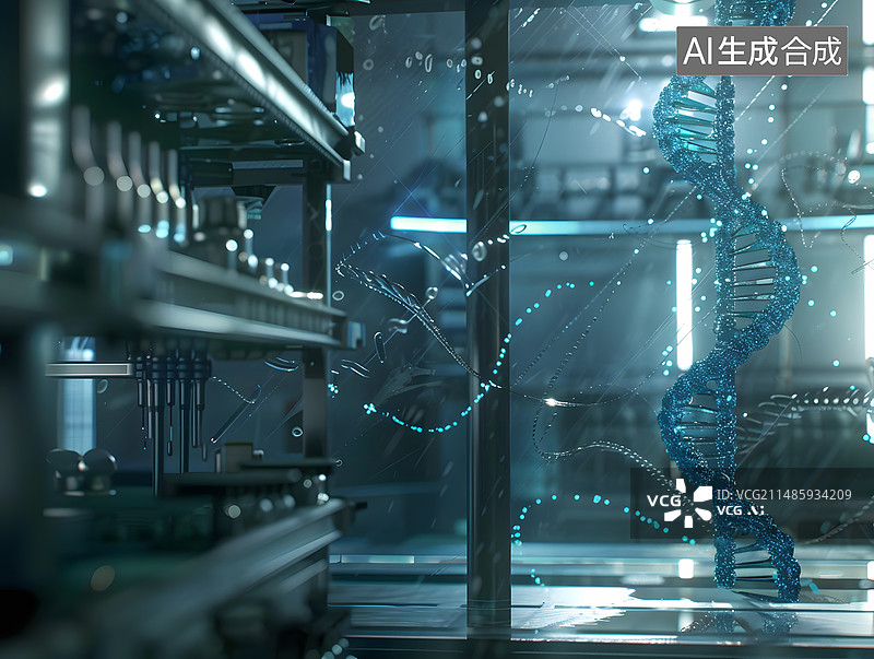【AI数字艺术】美容试验室中的基因链和化学瓶图片素材