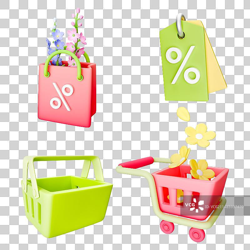 3D立体渲染元素春天购物素材元素图片素材