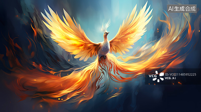 【AI数字艺术】水彩风格凤凰展翅插画背景配图图片素材