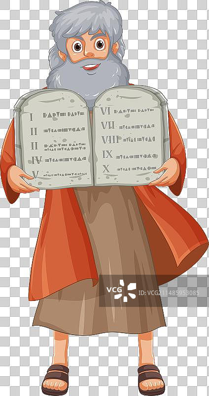 卡通人物摩西手持《十诫》图片素材
