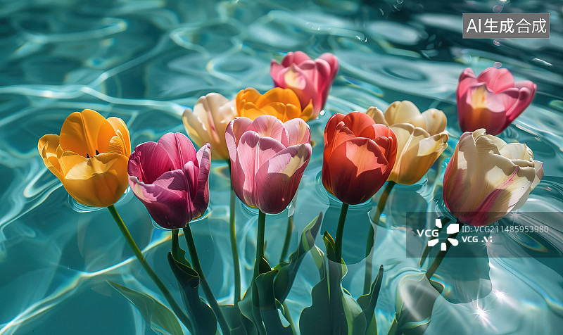 【AI数字艺术】户外盛开的郁金香特写镜头图片素材