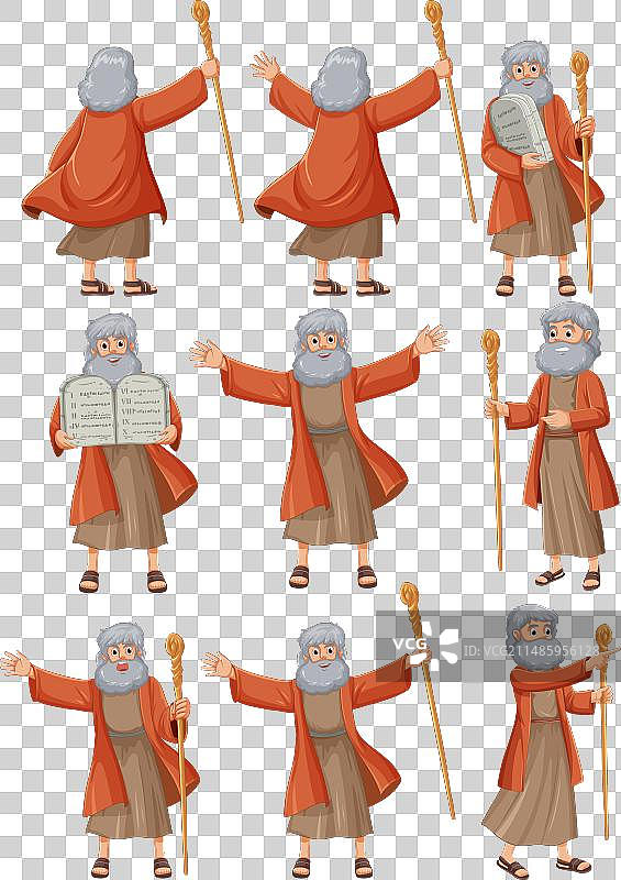 摩西卡通人物，手杖，海洋与诫命图片素材