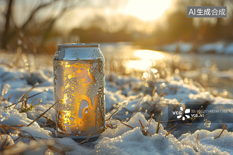 【AI数字艺术】雪地上的冰咖啡特写镜头图片素材