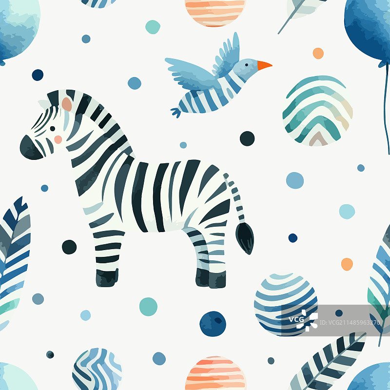 可爱水彩斑马纹简约无缝图案图片素材