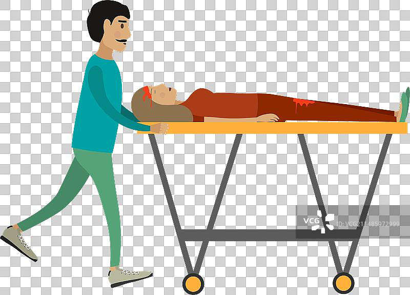 护理人员推着载着出血妇女的推车图片素材