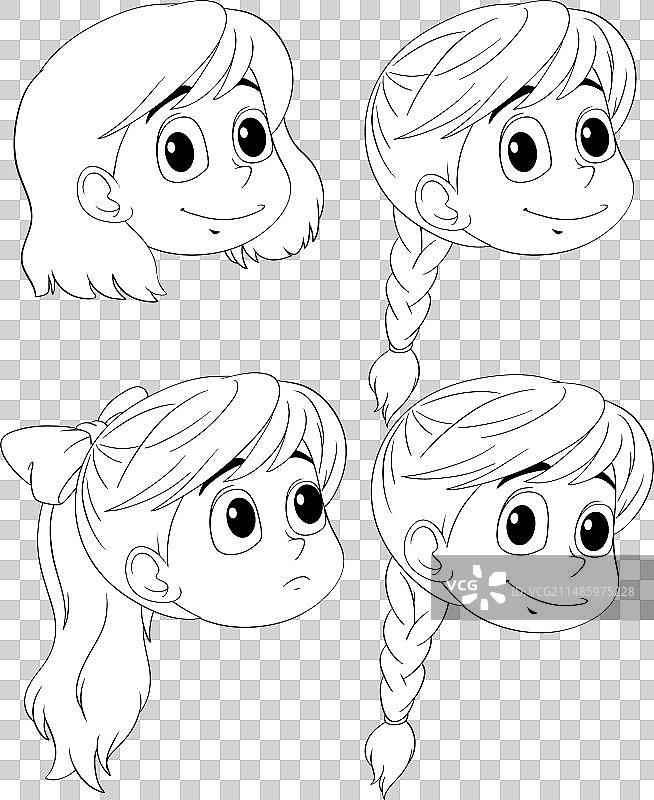 展示不同表情的四个卡通儿童图片素材