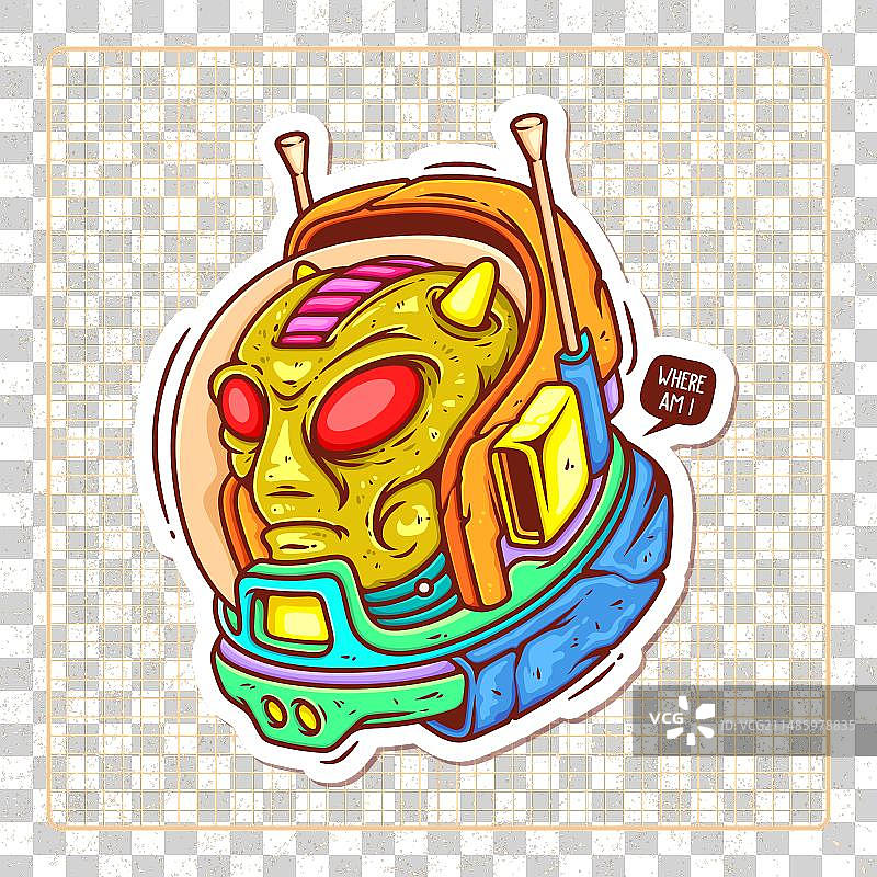 戴着精致头盔的手绘外星人图片素材