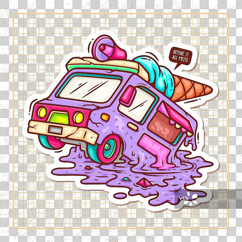 手绘彩色冰淇淋车图片素材