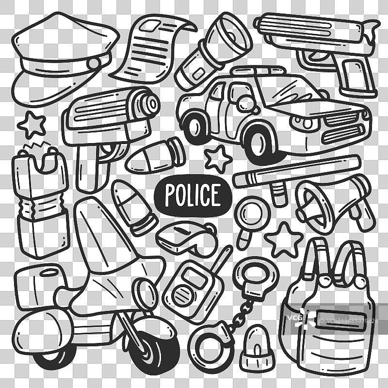 警察涂鸦贴纸手绘着色图片素材