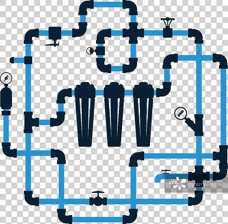 烧瓶过滤器和水管系统设计图片素材