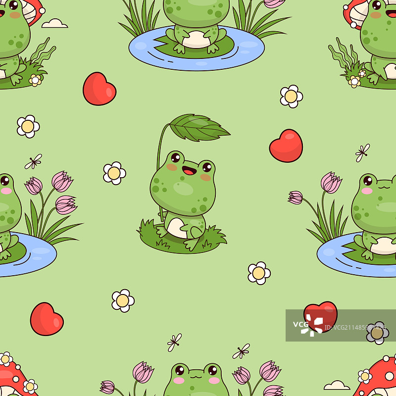 绿色背景青蛙无缝图案图片素材