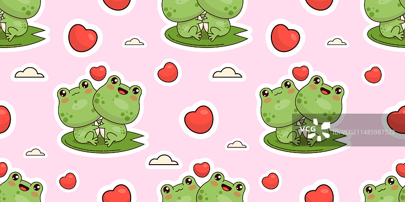 浪漫青蛙情侣无缝图案图片素材