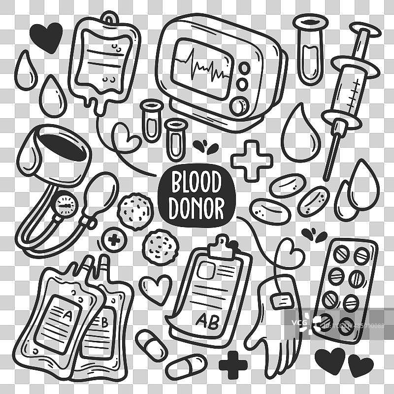 世界献血日手绘涂鸦贴纸图片素材