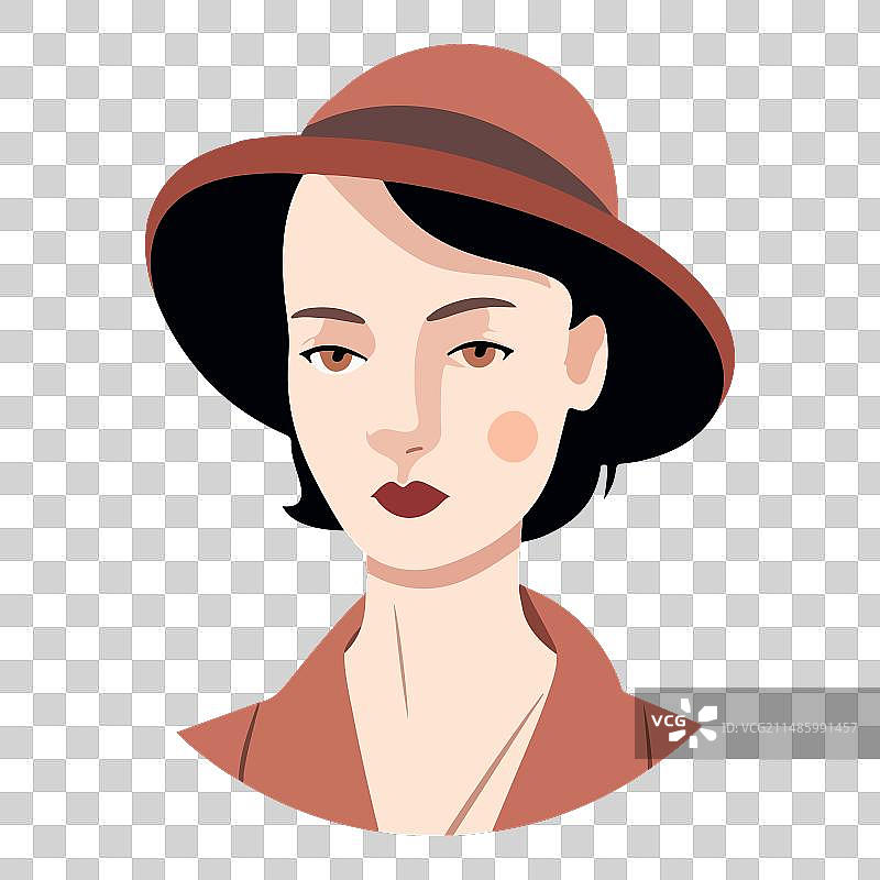 白底棕色头发女孩扁平图标图片素材