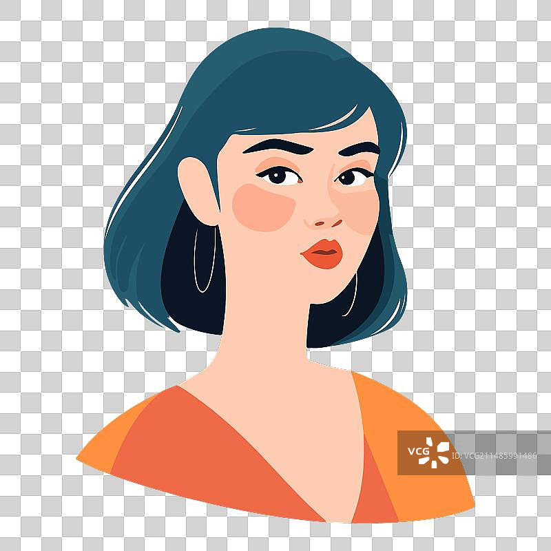 白底棕色头发女孩扁平图标图片素材