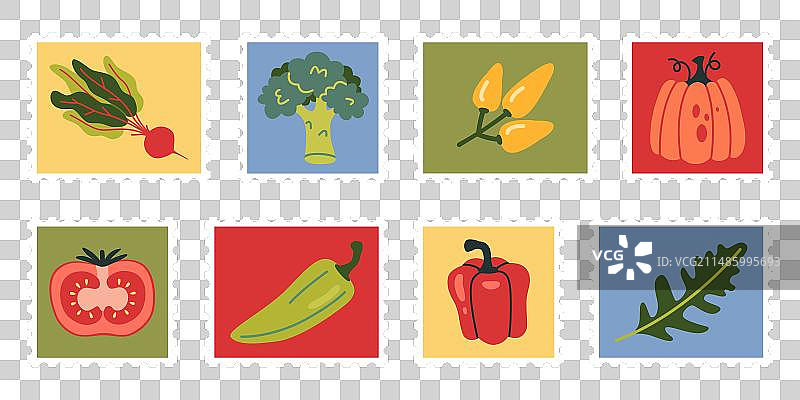 手绘可爱蔬菜邮票图片素材