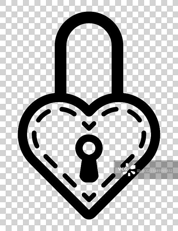 白色背景上的心形锁扁平图标图片素材