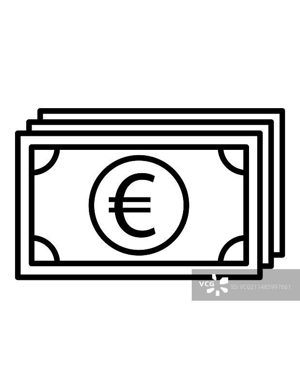 欧元纸币堆叠扁平图标（白色背景）图片素材