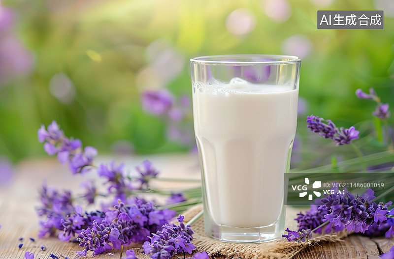 【AI数字艺术】桌上有花的饮料特写镜头图片素材